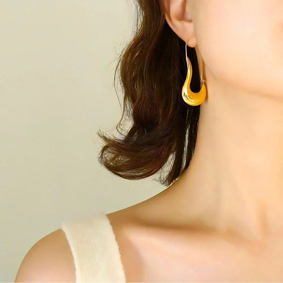 “Large Drop” Hook 18K Gold Plated Earrings - Picture 1 of 5